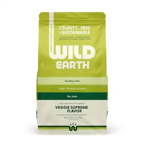 Wild Earth Vegan Dry Dog Food Performance Formula | Plant-Based Vegetarian Kibble | Wheat-Free, Allergen-Free, Veterinarian-Developed | Veggie Supreme Flavor, 18lb Bag