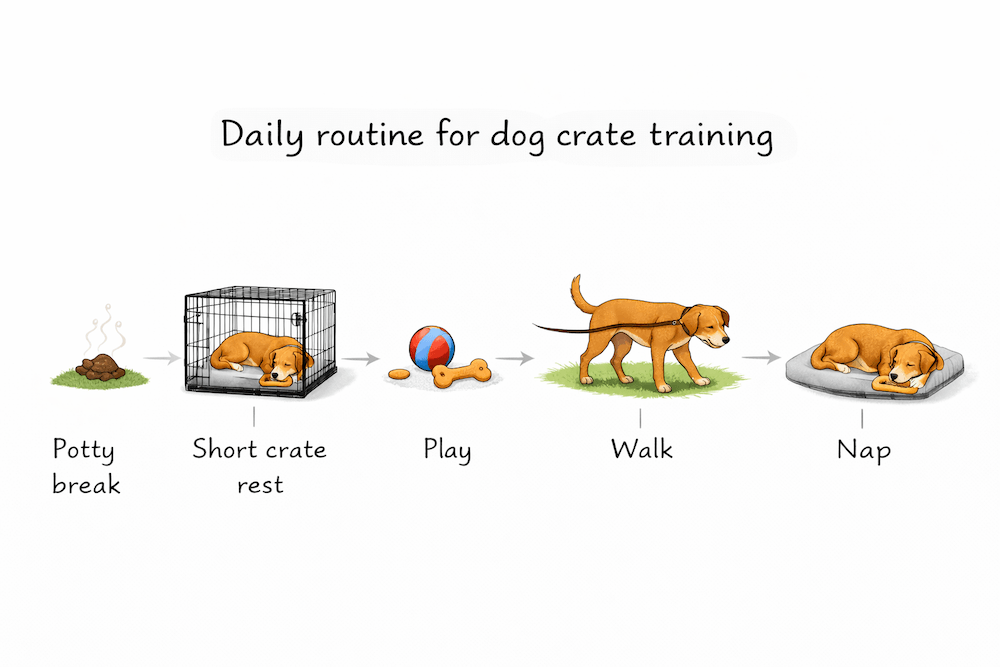 Daily dog crate training routine