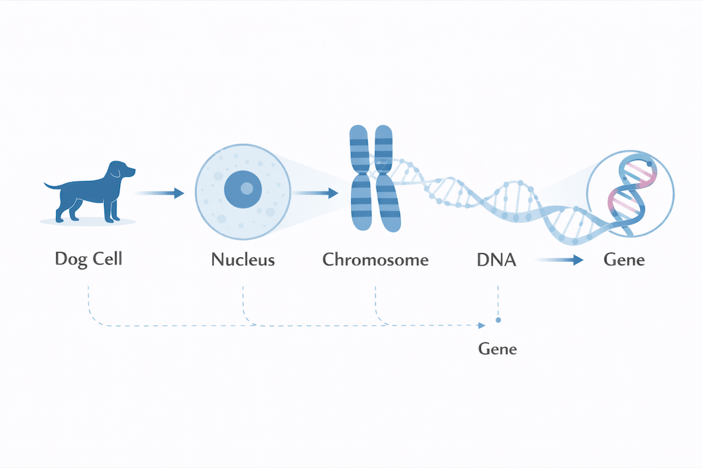 Dog cell to gene structure diagram