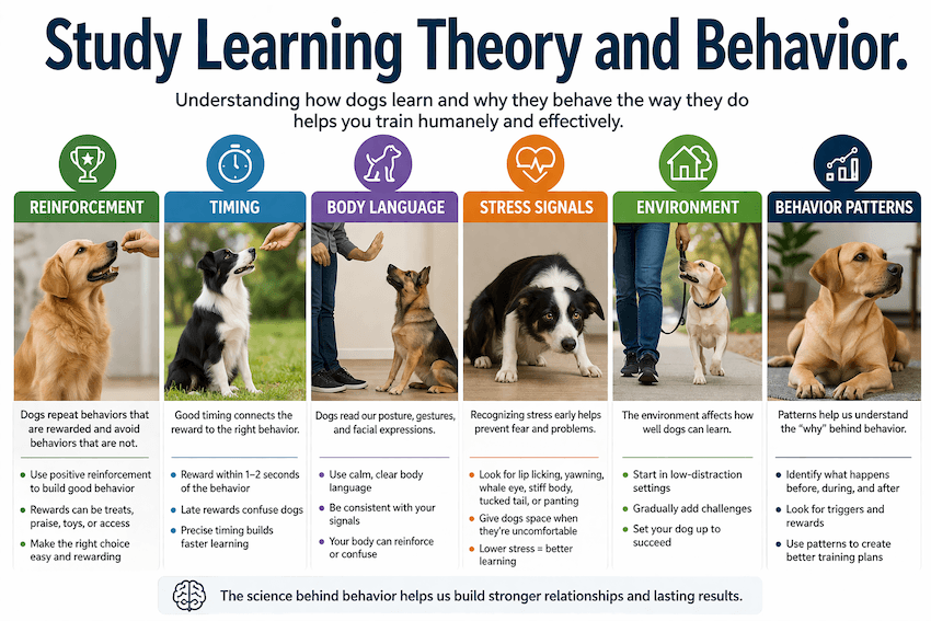 Dog training through learning theory and behavior