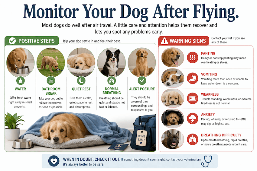 Monitor your dog after flying