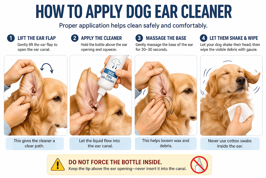 applying dog ear cleaner