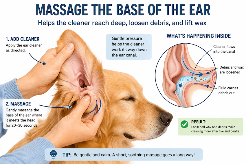 massage the base of dog ears