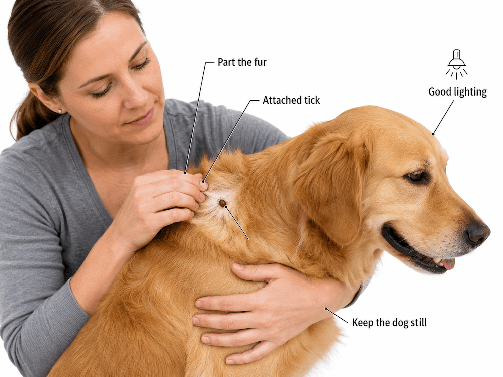 Checking for ticks on a dog