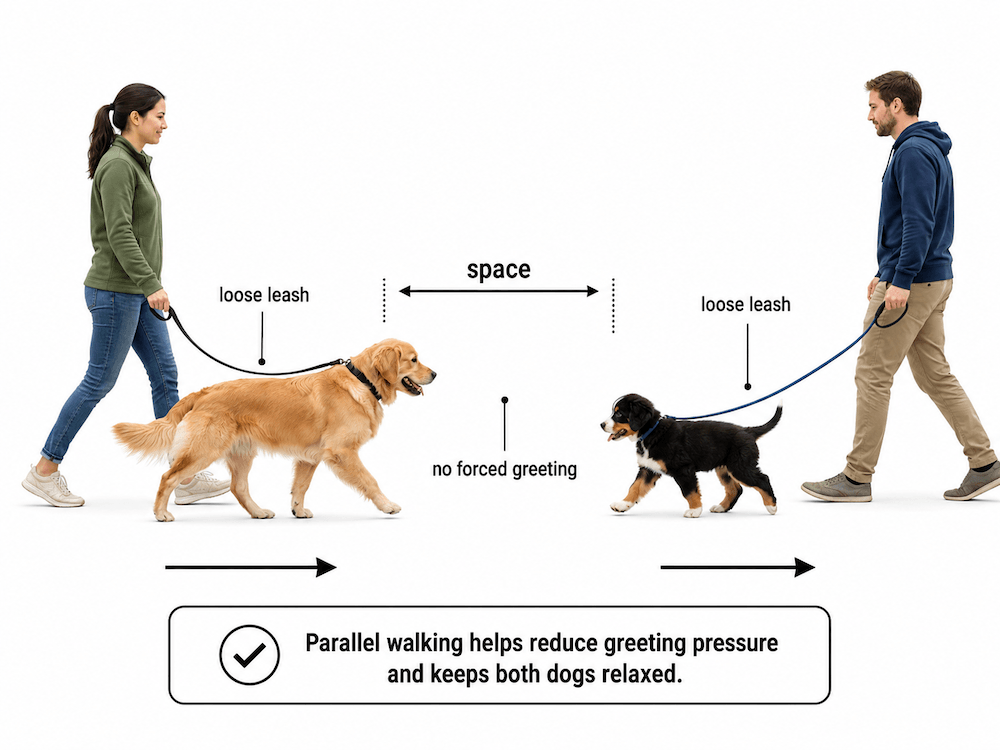Dog walking guidance for relaxed interaction