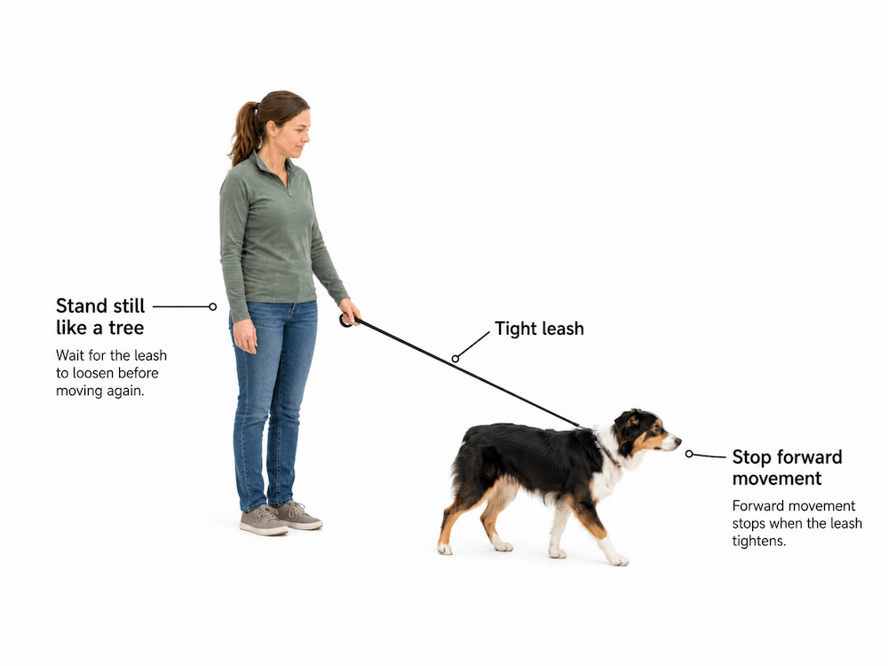 Leash training- stop and wait