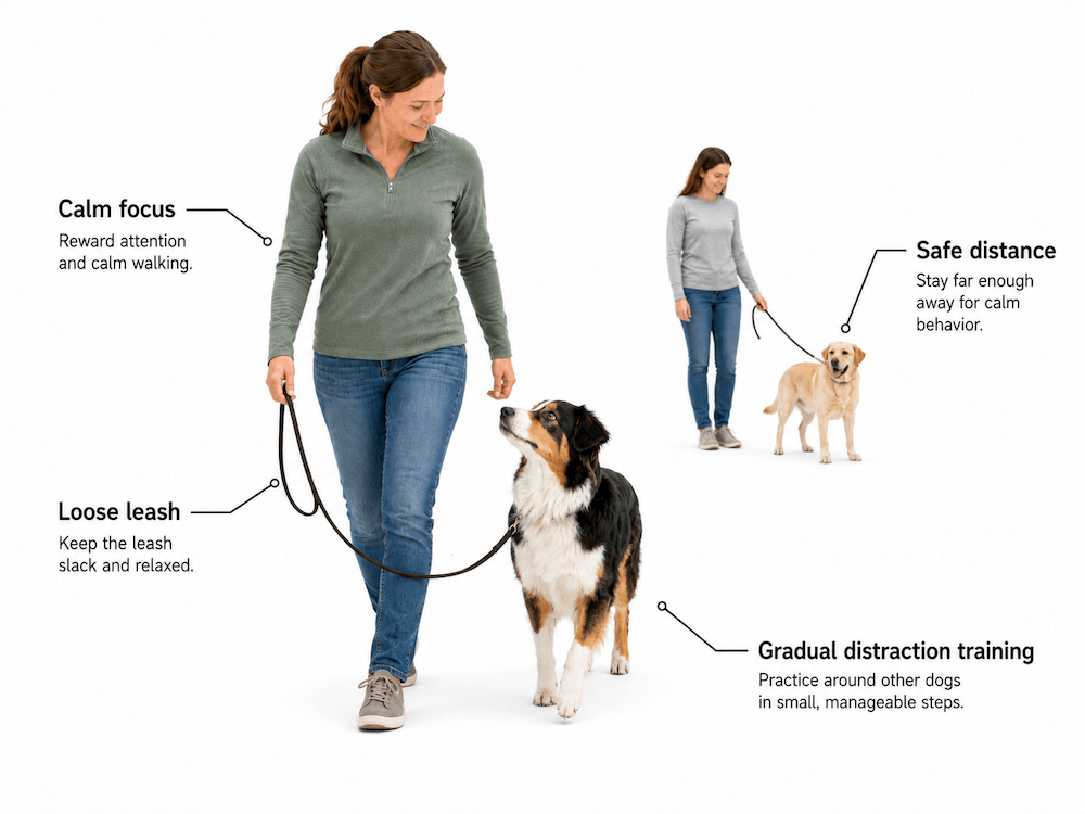 Dog walking training steps