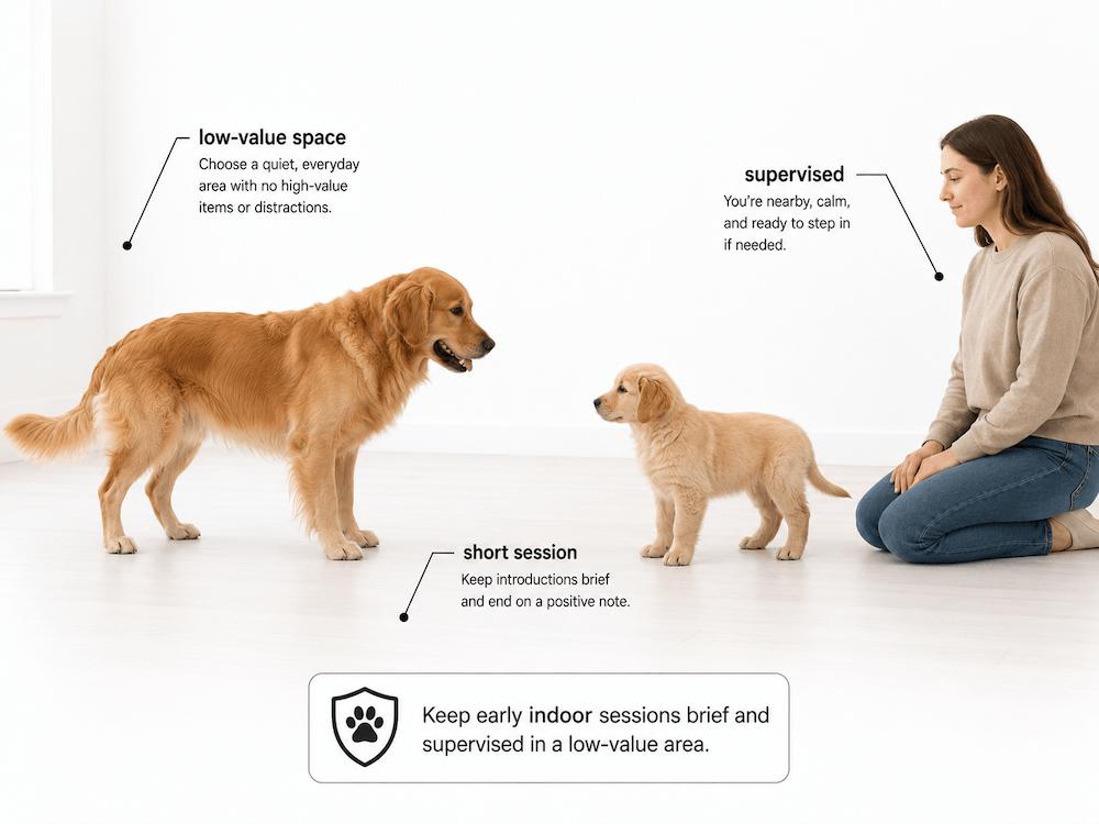 Supervised dog introductions in a calm space