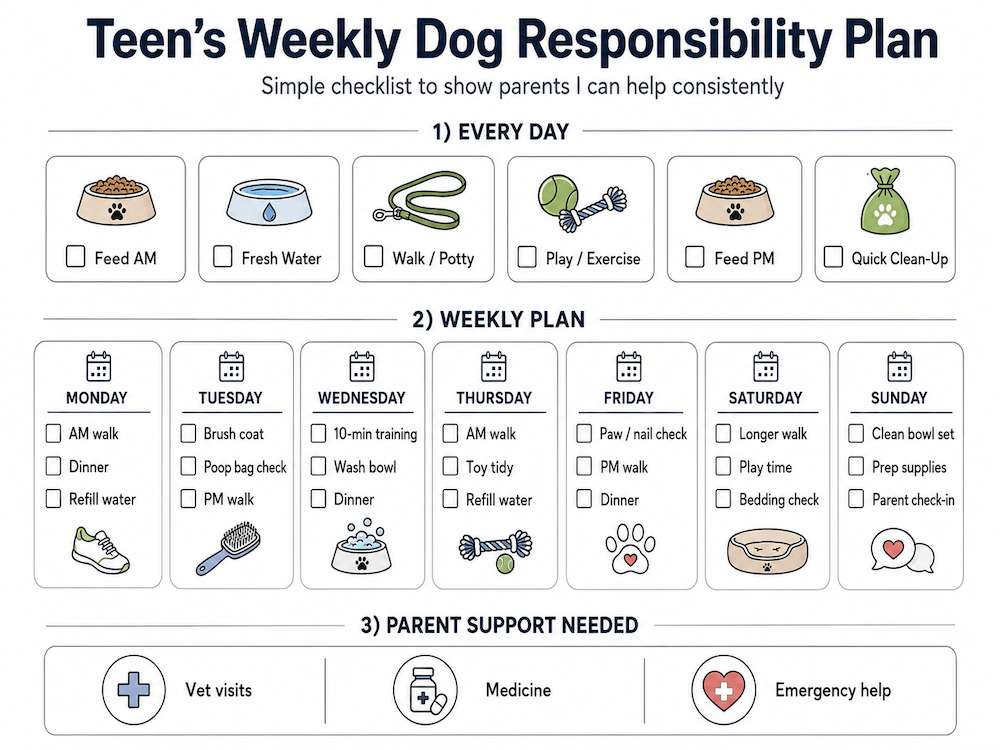 Teen's weekly dog care checklist