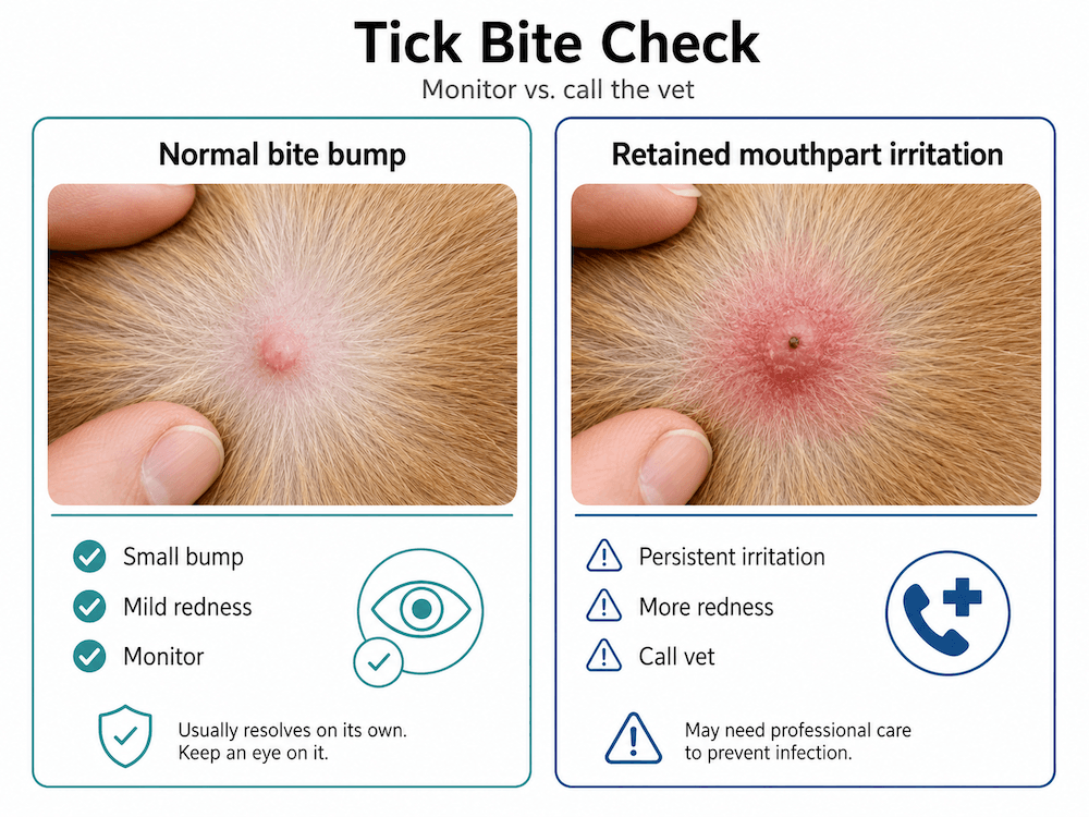 Tick bite check- monitor or call vet