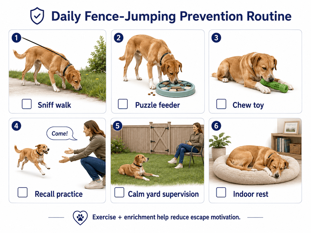 Daily fence-jumping prevention routine guide