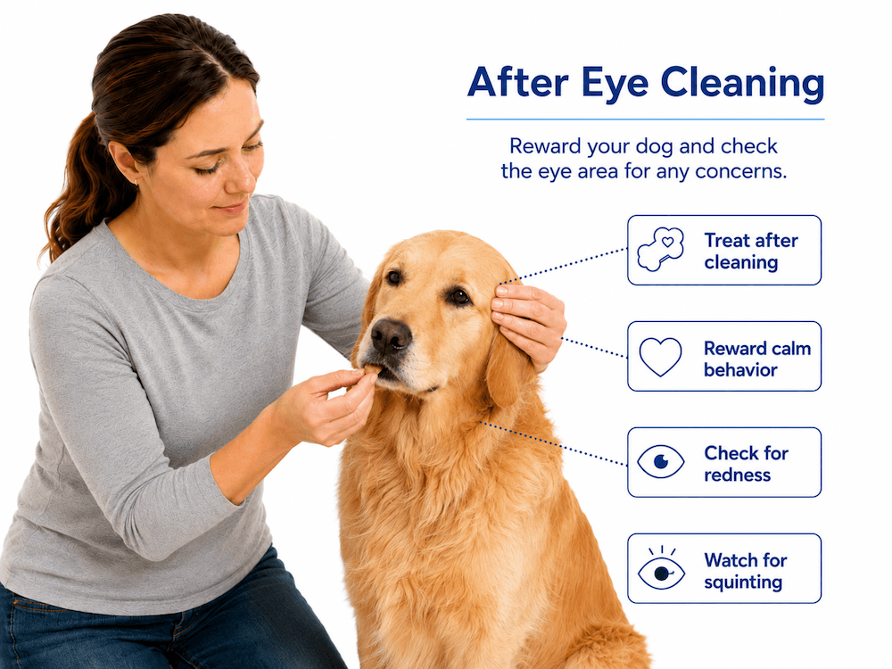 After eye cleaning- check and reward