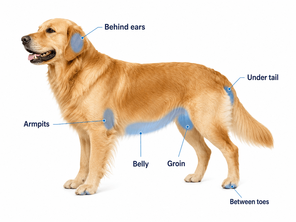 Dog grooming rinse zones diagram