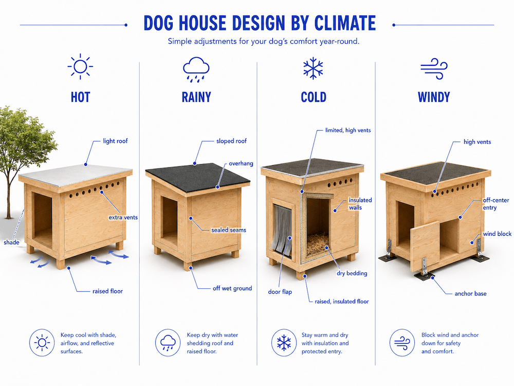 Dog house designs for different climates