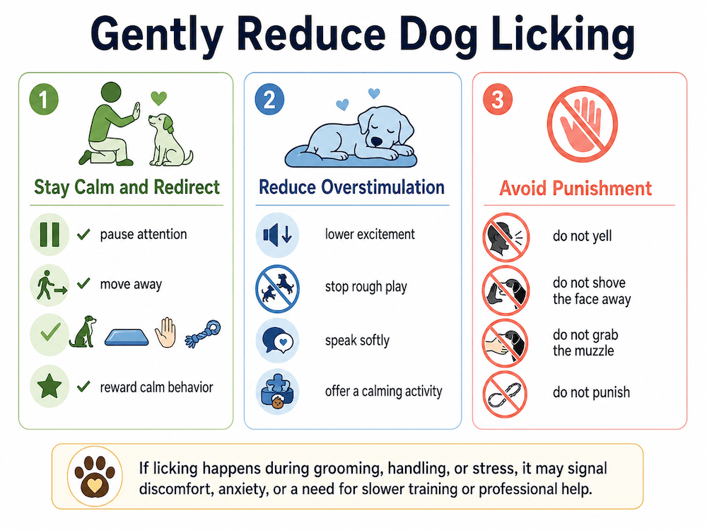 Gently reduce dog licking
