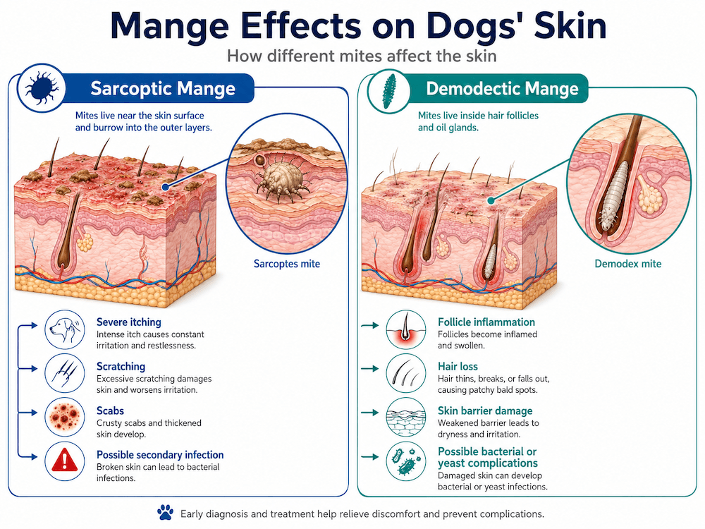 Mange effects on dogs' skin