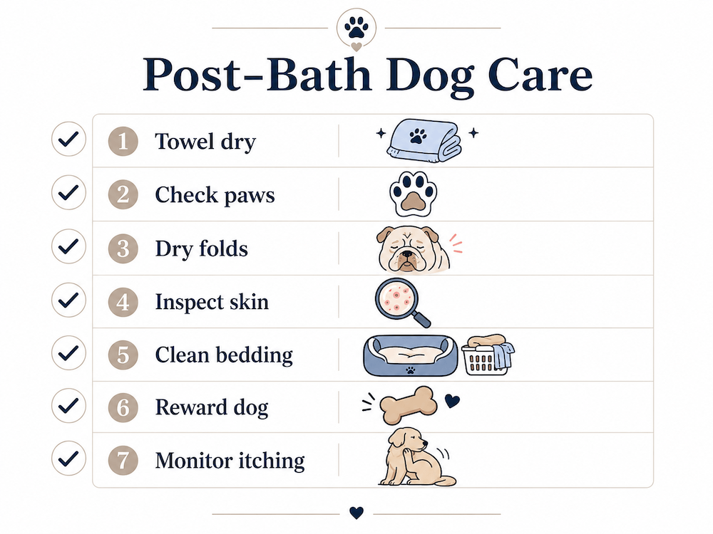 Post-bath dog care checklist