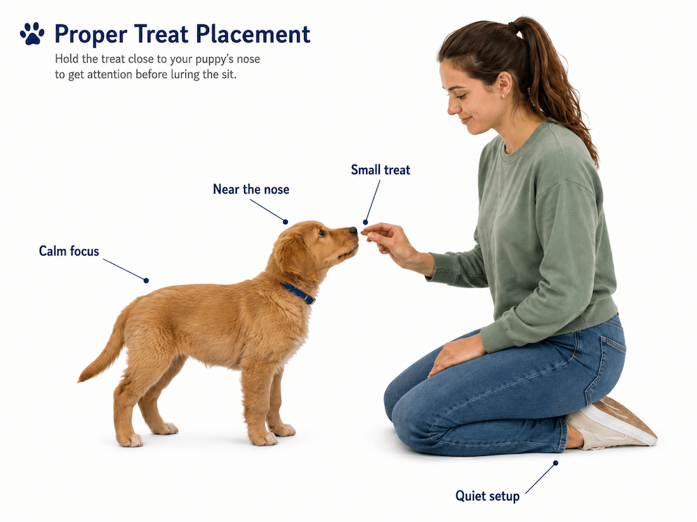 Proper treat positioning for training