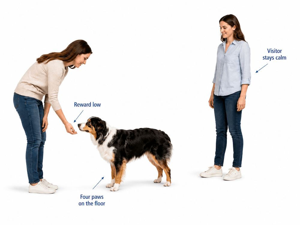 Dog training demonstration with visitor interaction