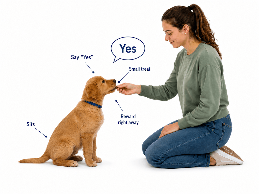 Positive reinforcement dog training tutorial