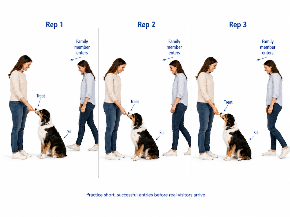 Dog training steps with family member