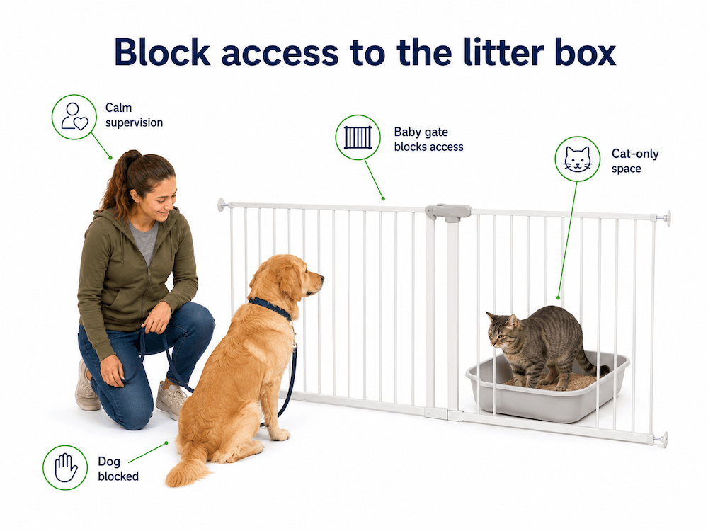 Block access to the litter box Block access to the litter box