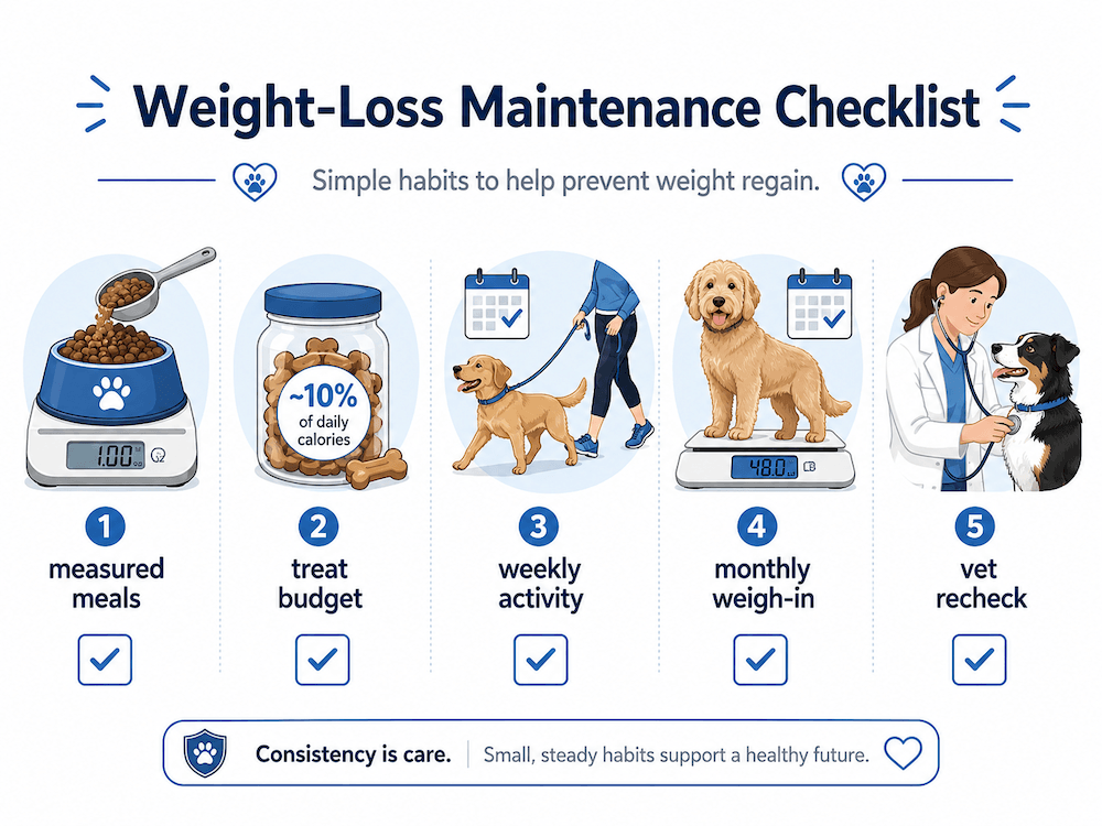 Weight-loss maintenance checklist for pets