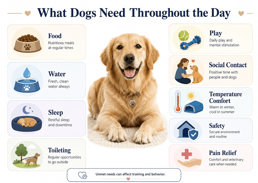 What dogs need throughout the day