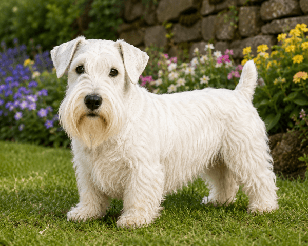 Sealyham Terrier in a Cottage Garden