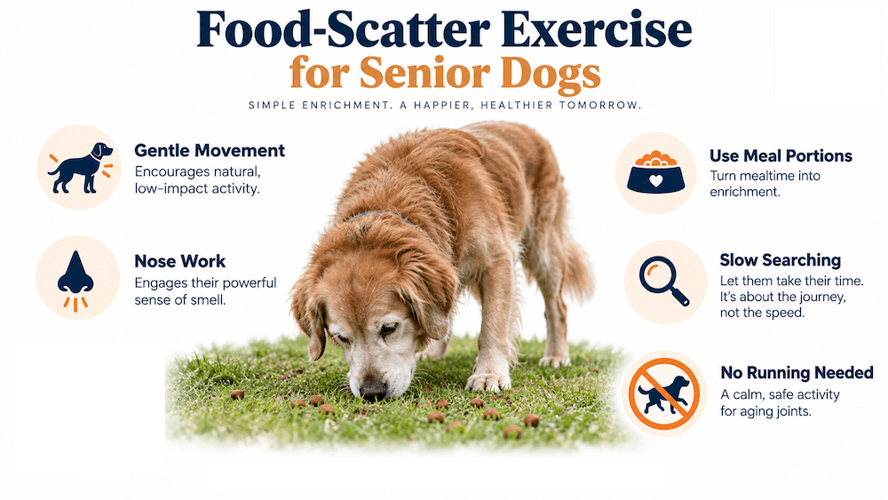 Food-Scatter Exercise for Senior Dogs