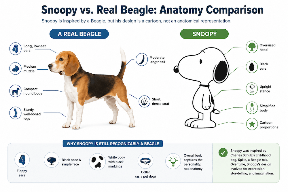 Snoopy vs. Real Beagle Anatomy Comparison