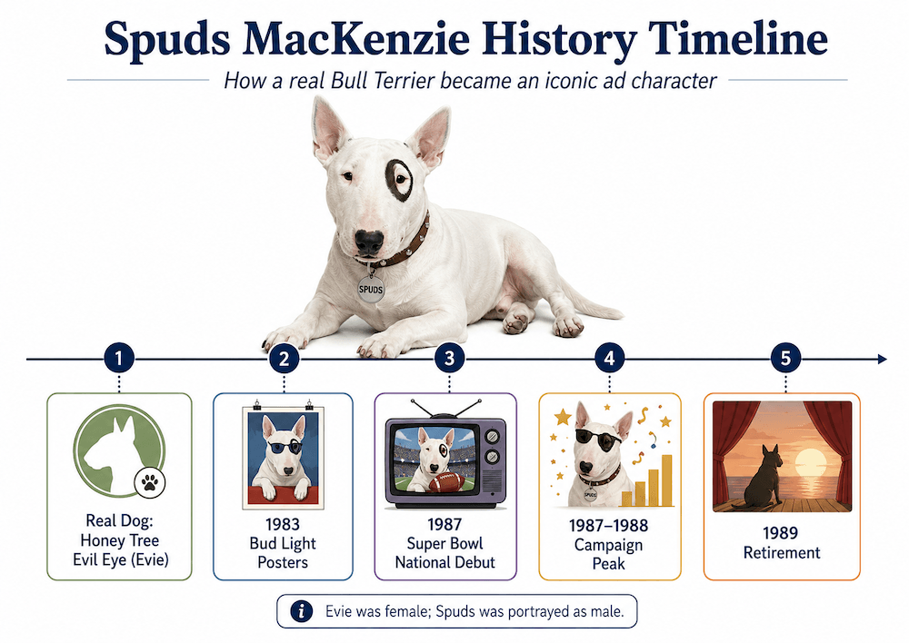 Spuds MacKenzie History Timeline