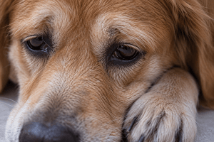 Dog showing withdrawn or depressed behavior