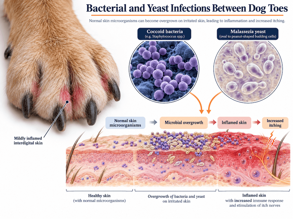bacterial and yeast infections in dogs' toes