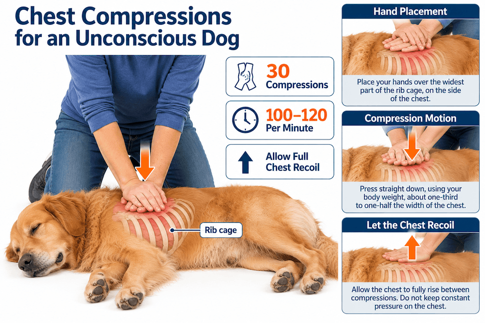 chest compressions for an unconscious dog