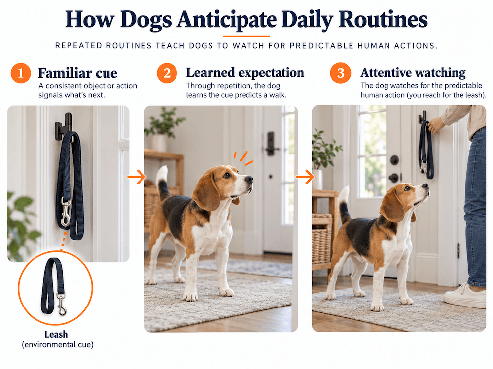 dog anticipating familiar routines
