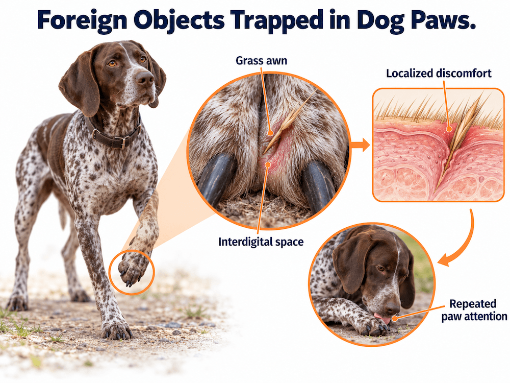 foreign object in dogs' paws