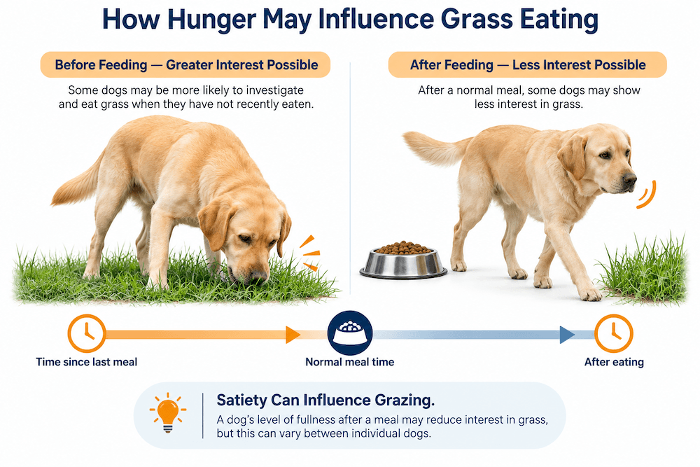 hunger may influence grass eating in dogs