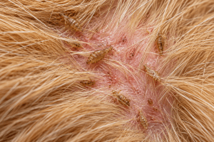Close-up image illustrating lice infestation in a dog