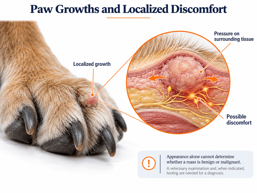 paw growths and localized discomfort
