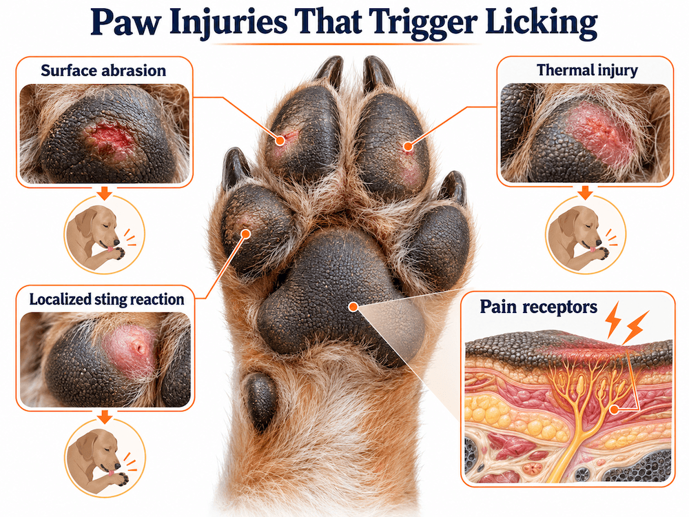 paw injuries trigger licking
