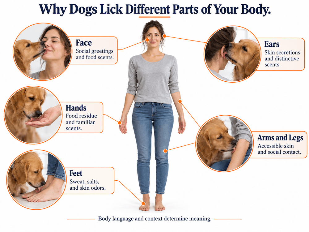 why dogs lick different parts of your body