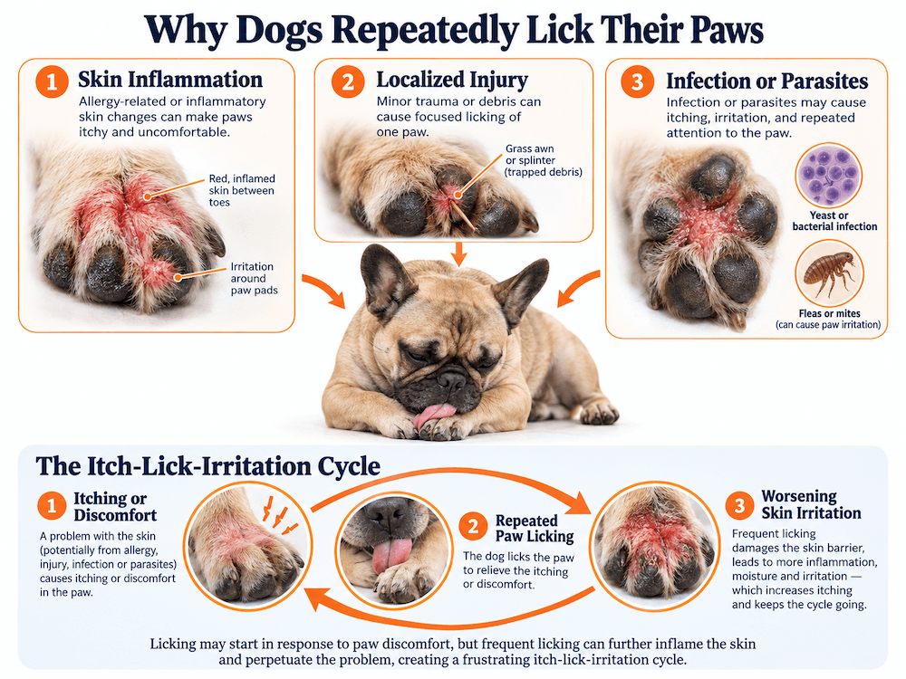 why dogs lick their paws