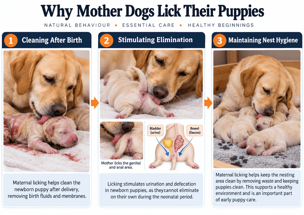 why mothers lick their puppies